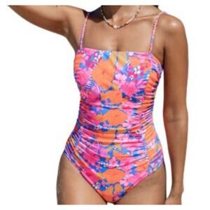 Cupshe NWT One Piece Square Neck  Floral Pink/Orange/Blue Padded Swimsuit XL